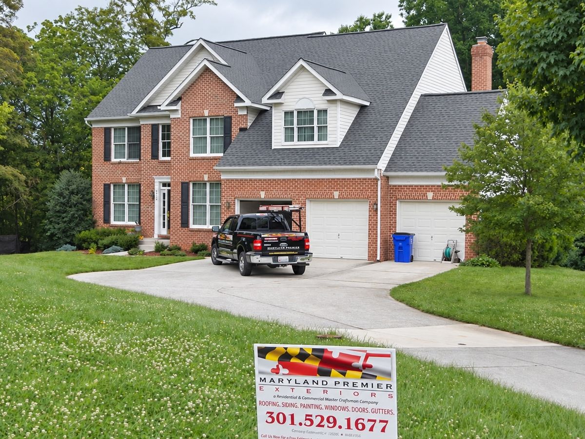 Finished brick colonial with a new gray shingle roof